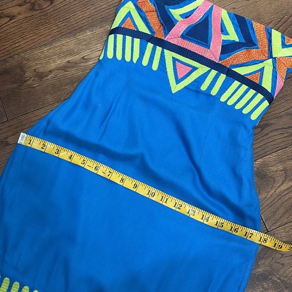 Mara Hoffman mini strapless dress geometric embroidered neon 80s size 2 lined - Picture 11 of 11